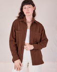 Twill Overshirt in Fudgesicle Brown worn by Alex