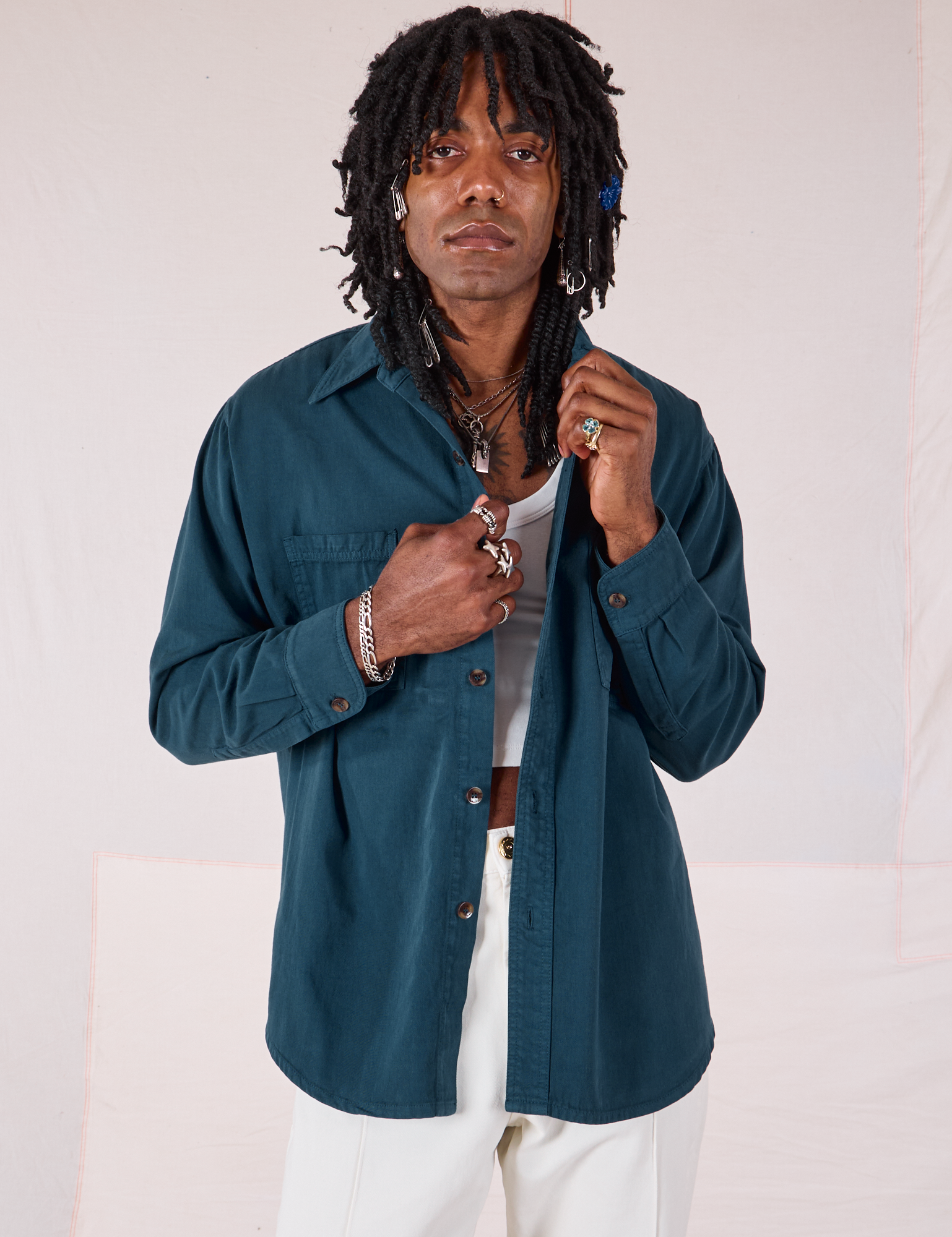 Twill Overshirt in Lagoon worn by Jerrod