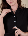 Front close up of Pantry Button-Up in Basic Black on Alex