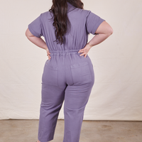 Petite Short Sleeve Jumpsuit in Faded Grape back view on Ashley