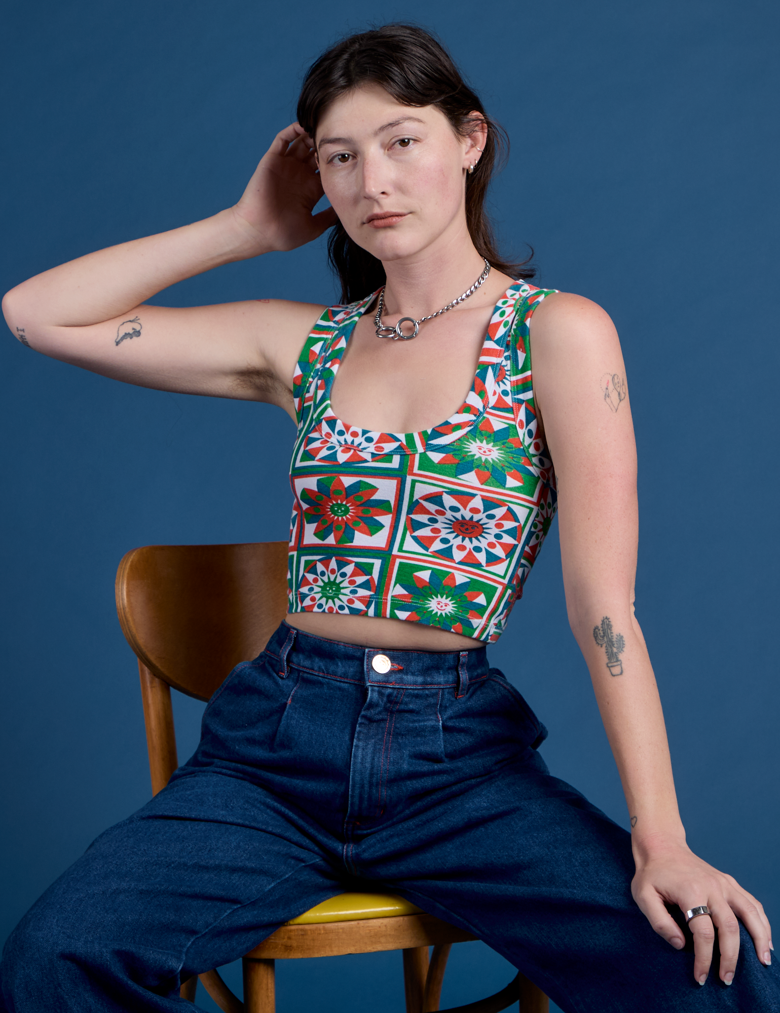 Cropped Tank Top - Quilt Print