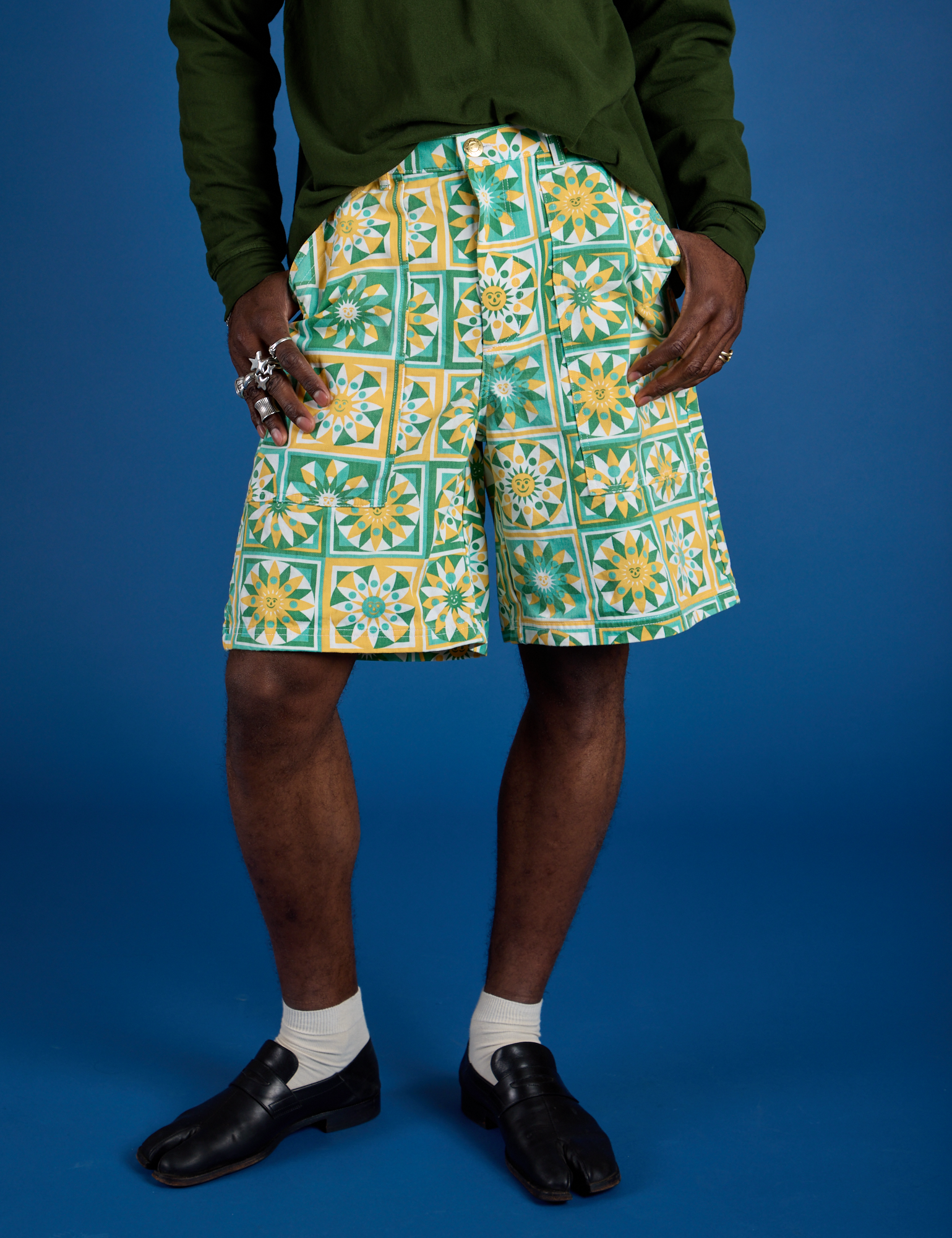 Longline Work Shorts - Spring Quilt Print