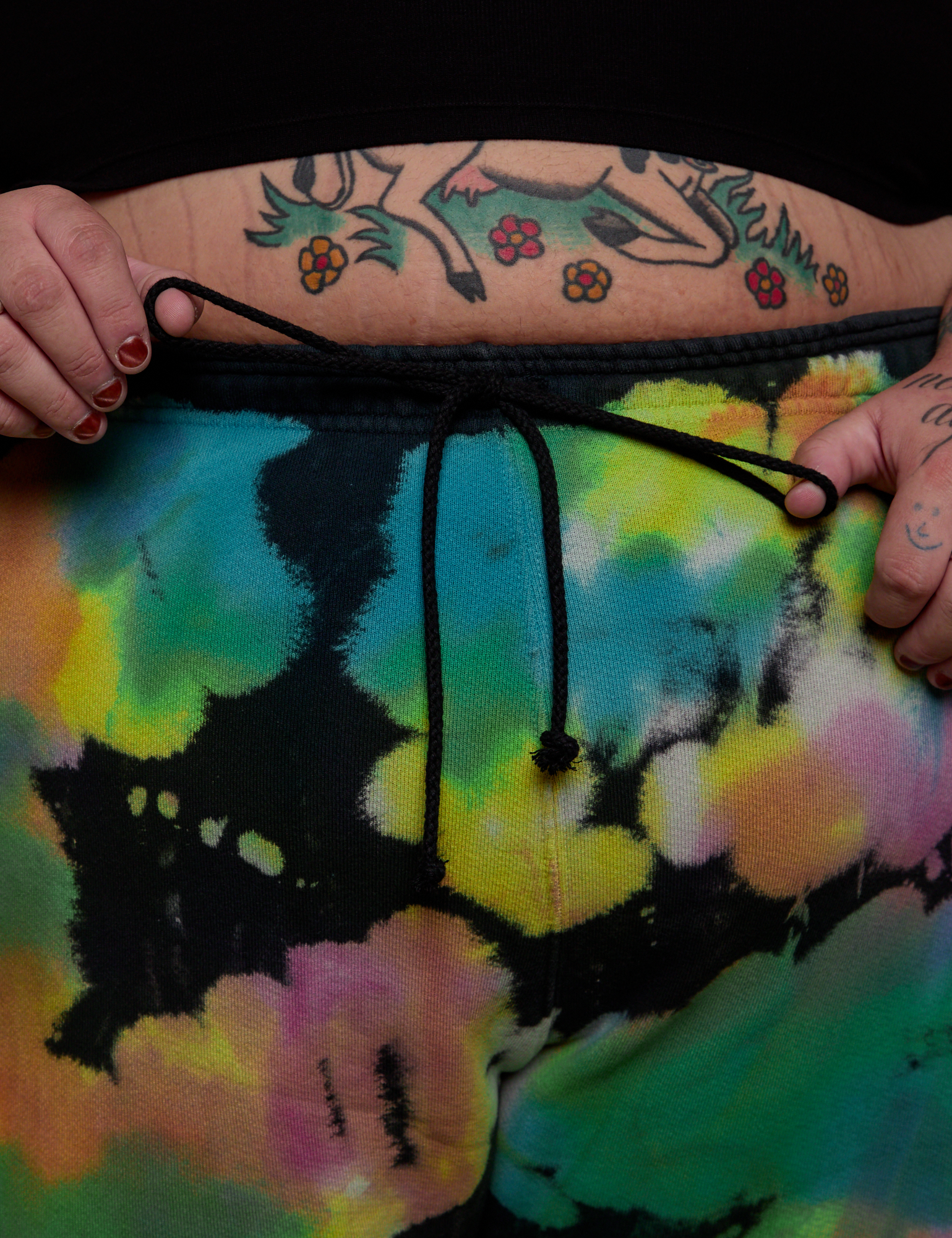 Tie Dyed Wide Leg Sweat Pants front close up on Sam