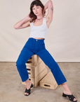 Work Pants in Royal Blue and Cropped Tank in Vintage Tee Off-White on Alex