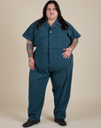 Sam is 5'10" and wearing 4XL Short Sleeve Jumpsuit in Lagoon