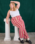 Juliet is wearing Stripe Work Pants in Cherry Candy and Cropped Tank in vintage tee off-white