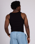 Back view of The Tank Top in Basic Black on Isaac