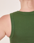 Tank Top in Dark Emerald Green upper back shoulder close up on Allison