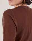 Honeycomb Thermal in Fudgesicle Brown shoulder close up on Soraya