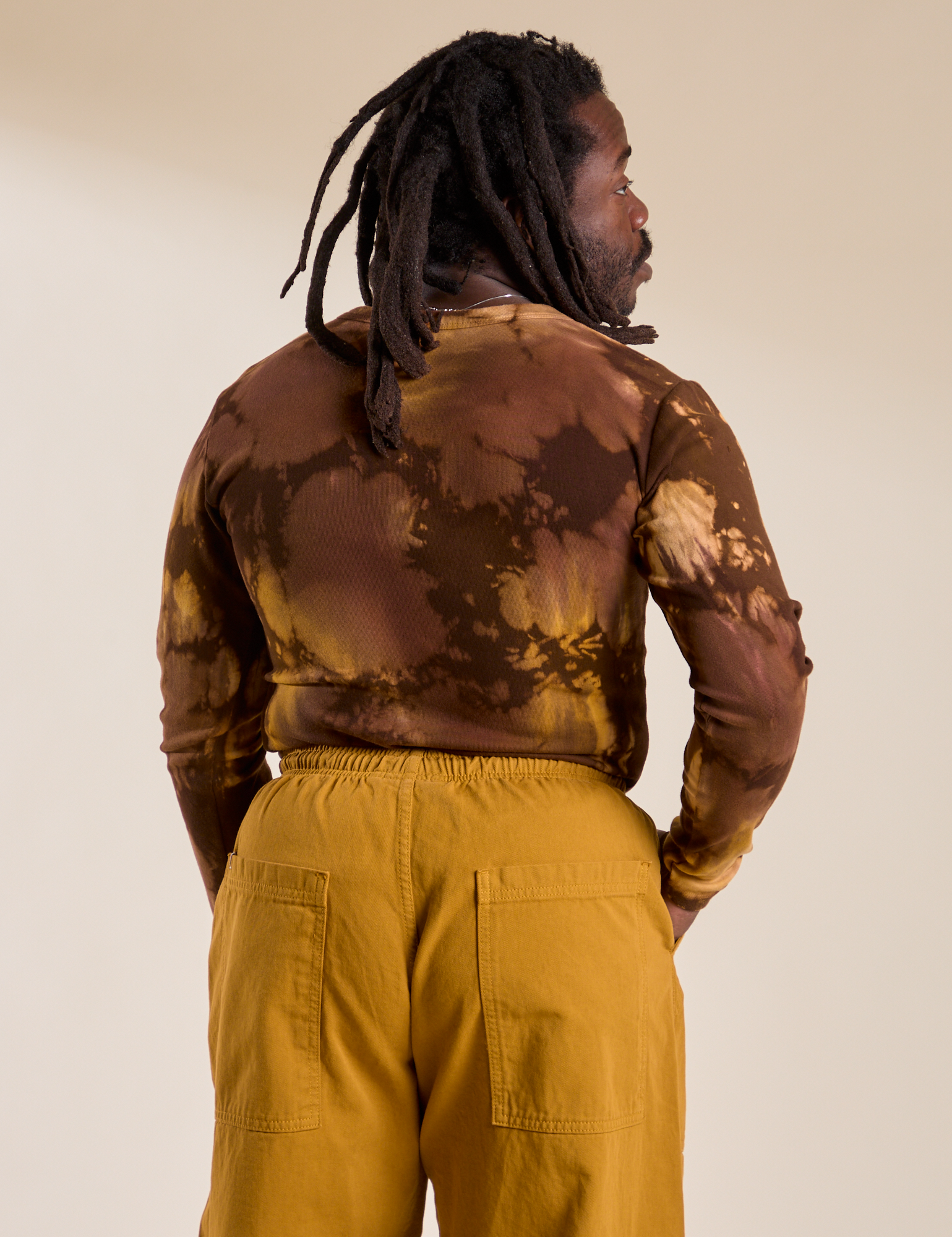 Long Sleeve Baby Tee in Honey Brown back view on Demi