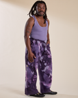 Angled front view of Magic Waters Drop Pocket Pants in Dark Lavender and faded grape Cropped Tank