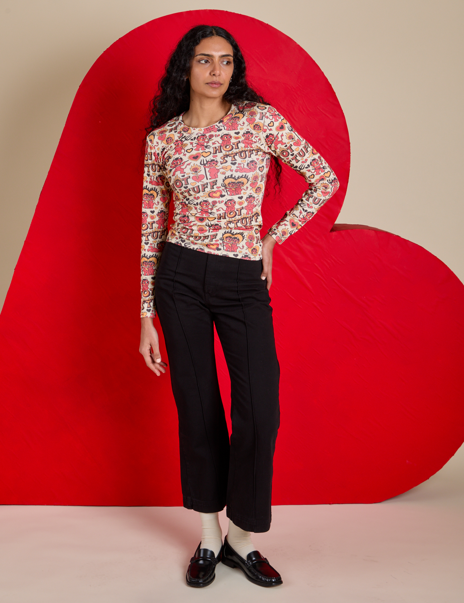 Long Sleeve Baby Tee - Hot Stuff Print