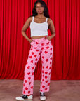 Paintstamped Heart Work Pants in Bubblegum Pink worn by Kandia