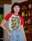 Short Sleeve Raglan Tee in Tomatoes on Alex