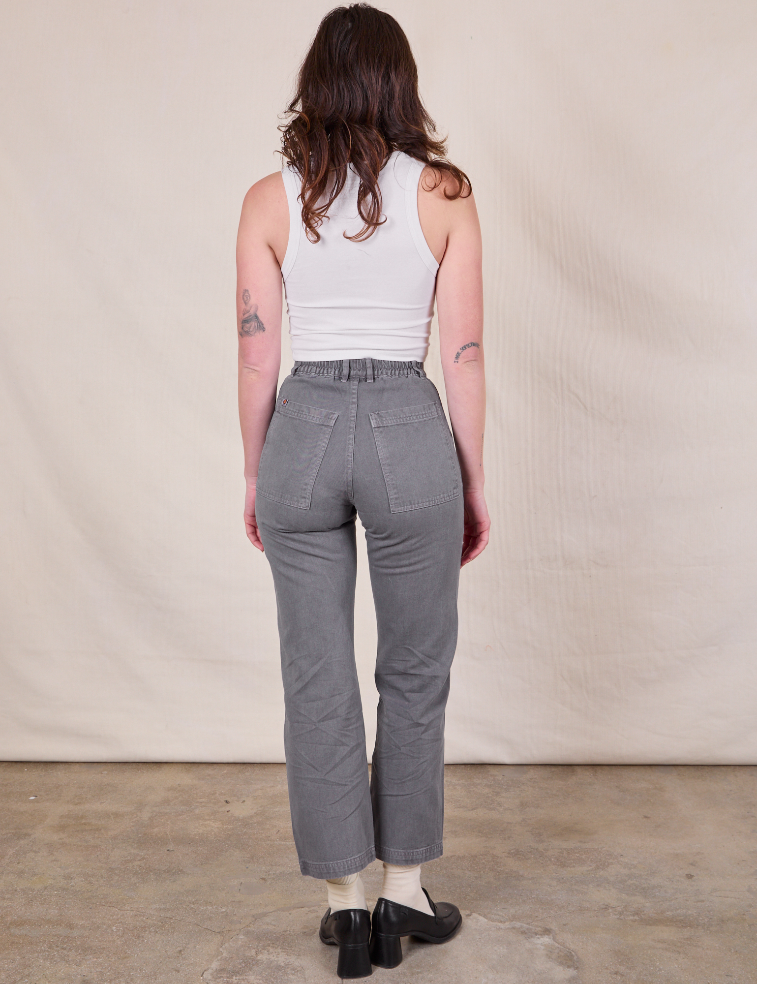 Back view of Work Pants in Washed Grey on Alex