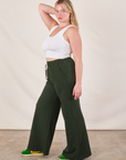 Wide Leg Sweat Pants in Swamp Green side view on Lish