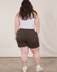 Back view of Classic Work Shorts in Espresso Brown and Cropped Tank Top in vintage tee off-white on Ashley