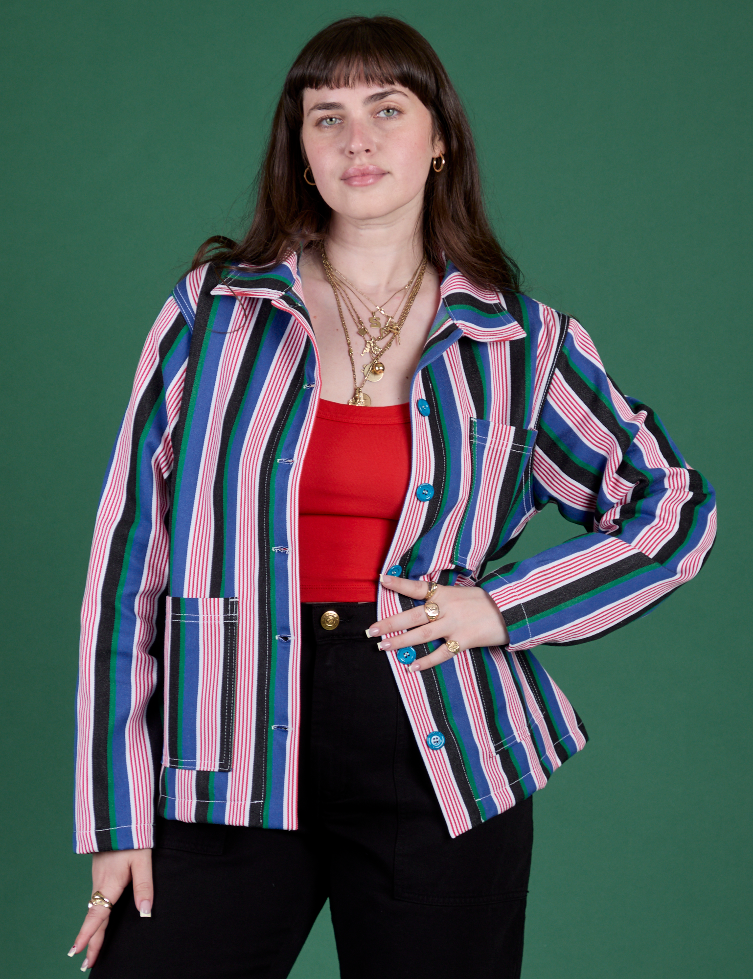 Stripe Work Jacket in Pacific Stripe on Sydney