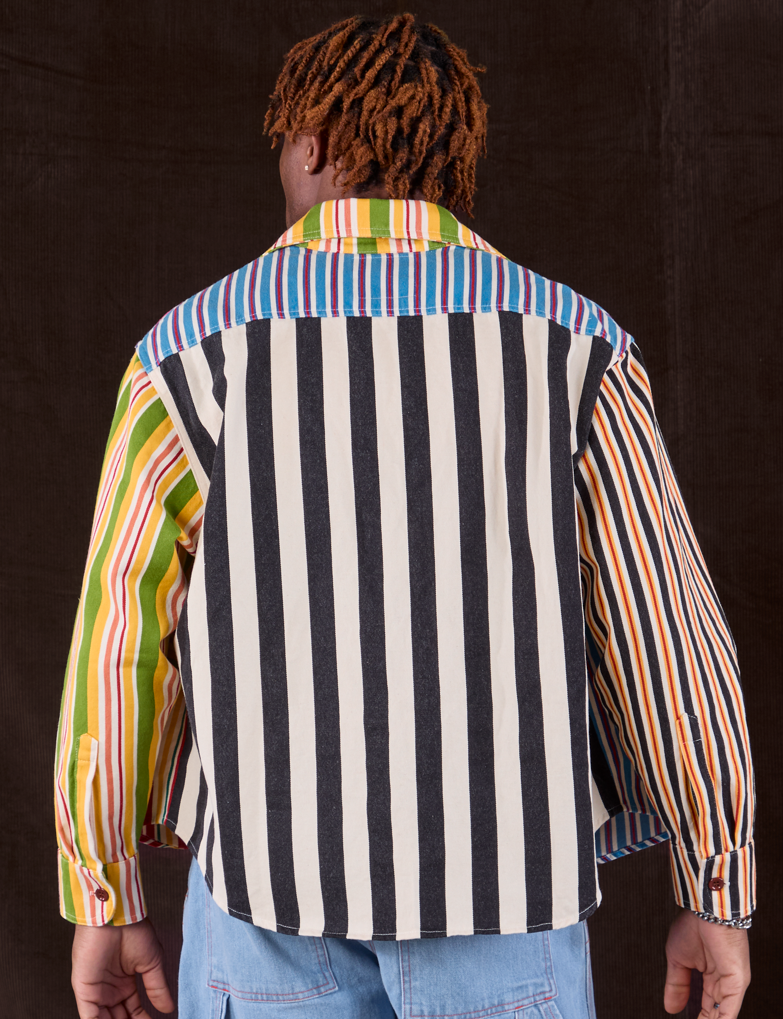 Cropped Overshirt in Mixed Stripe back view on Isaac