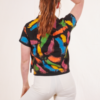 Back view of Pantry Button Up in Paint Stroke and vintage off-white Western Pants worn by Allison