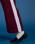 Painted Action Pants in Red Wine pant leg close up