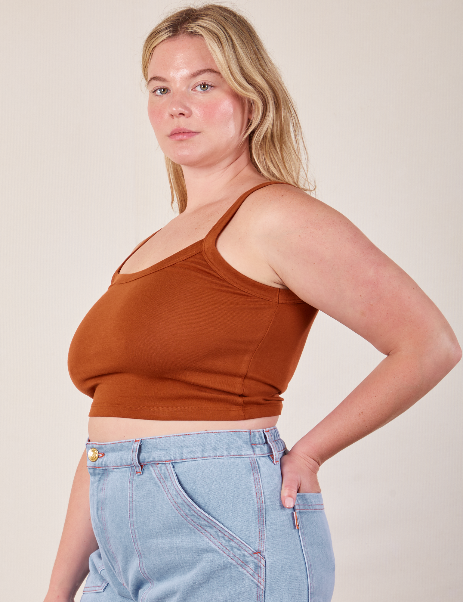 Cropped Cami in Burnt Terracotta side view on Lish