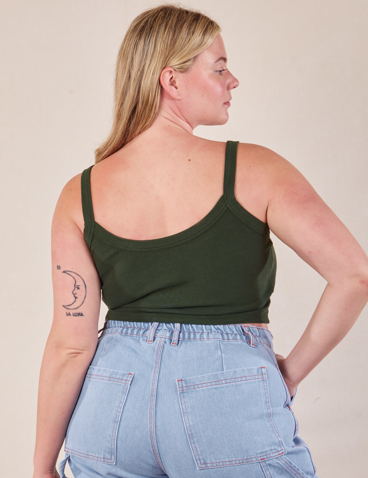 Cropped Cami in Swamp Green back view on Lish