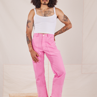 Jesse is wearing Carpenter Jeans in Bubblegum Pink and vintage off-white Cami