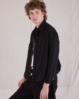 Cropped Overshirt in Basic Black side view on Quinn