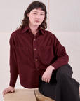 Cropped Overshirt in Red Wine on Alex