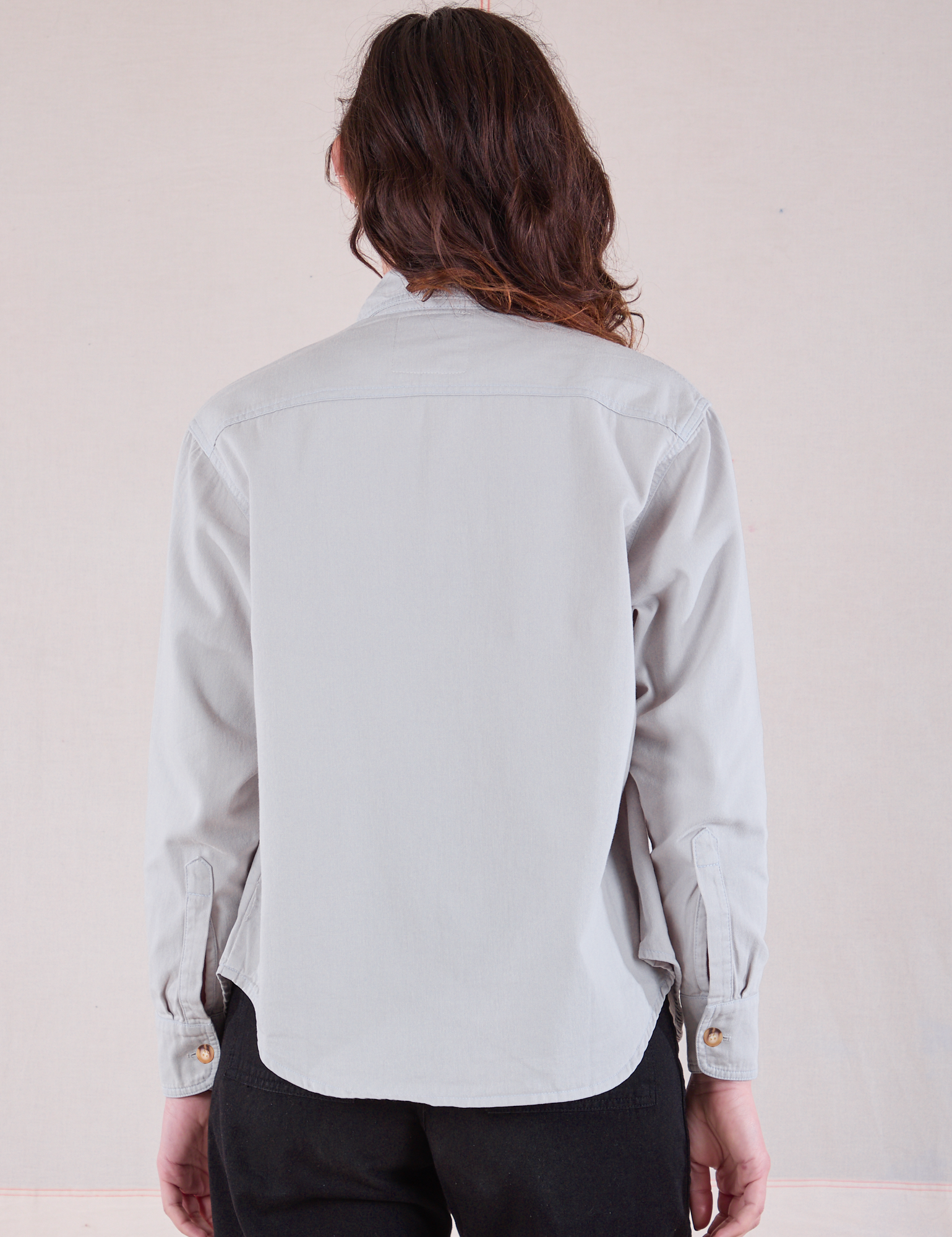 Cropped Overshirt in Stone White back view on Alex