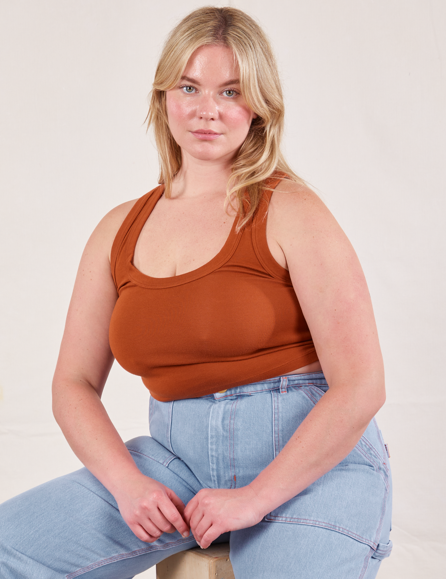 Lish is wearing Cropped Tank Top in Burnt Terracotta