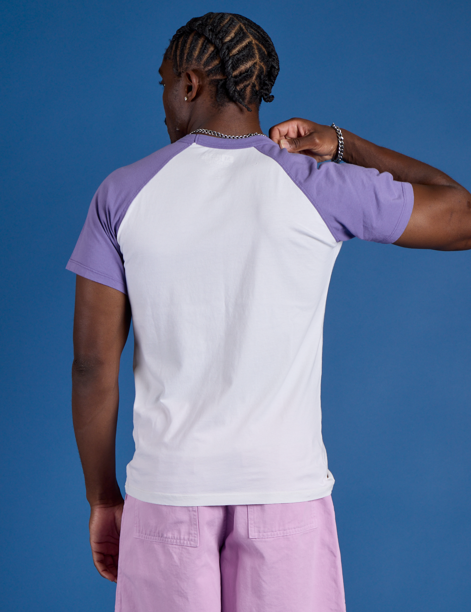 Back view of Produce Raglan Tee in Grape on Isaac