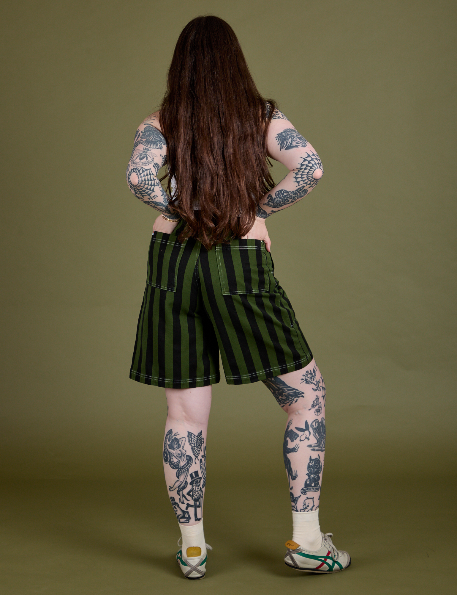 Longline Work Shorts in Evergreen back view on Sydney