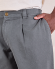 Mid-Rise Pleated Trousers in Slate Grey front close up on Issac