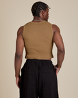 Muscle Tee in Desert Brown back view on Isaac