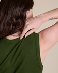 Muscle Tee in Evergreen back shoulder close up 