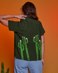 Paintstamped Pantry Button-Up in Cactus back view on Alex