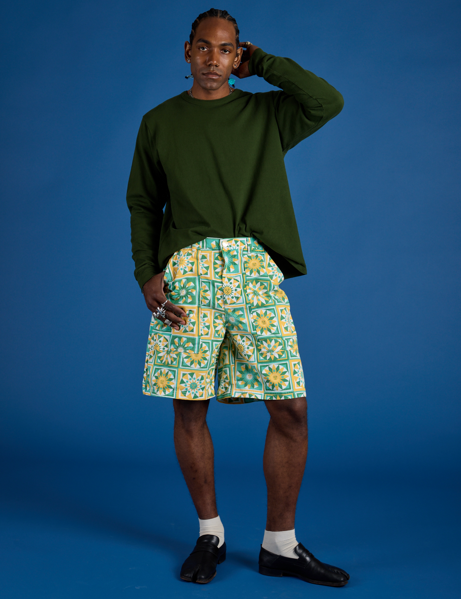 Longline Work Shorts - Spring Quilt Print