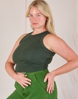 Racerback Tank in Swamp Green front angled view on Lish