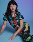 Short Sleeve Jumpsuit in Rainbow Magic Waters on Alex