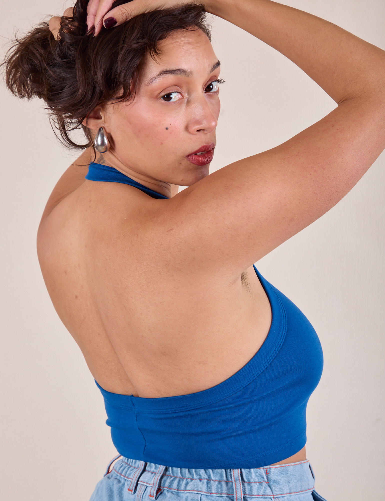 Halter Top in Royal Blue angled back view on Tiara