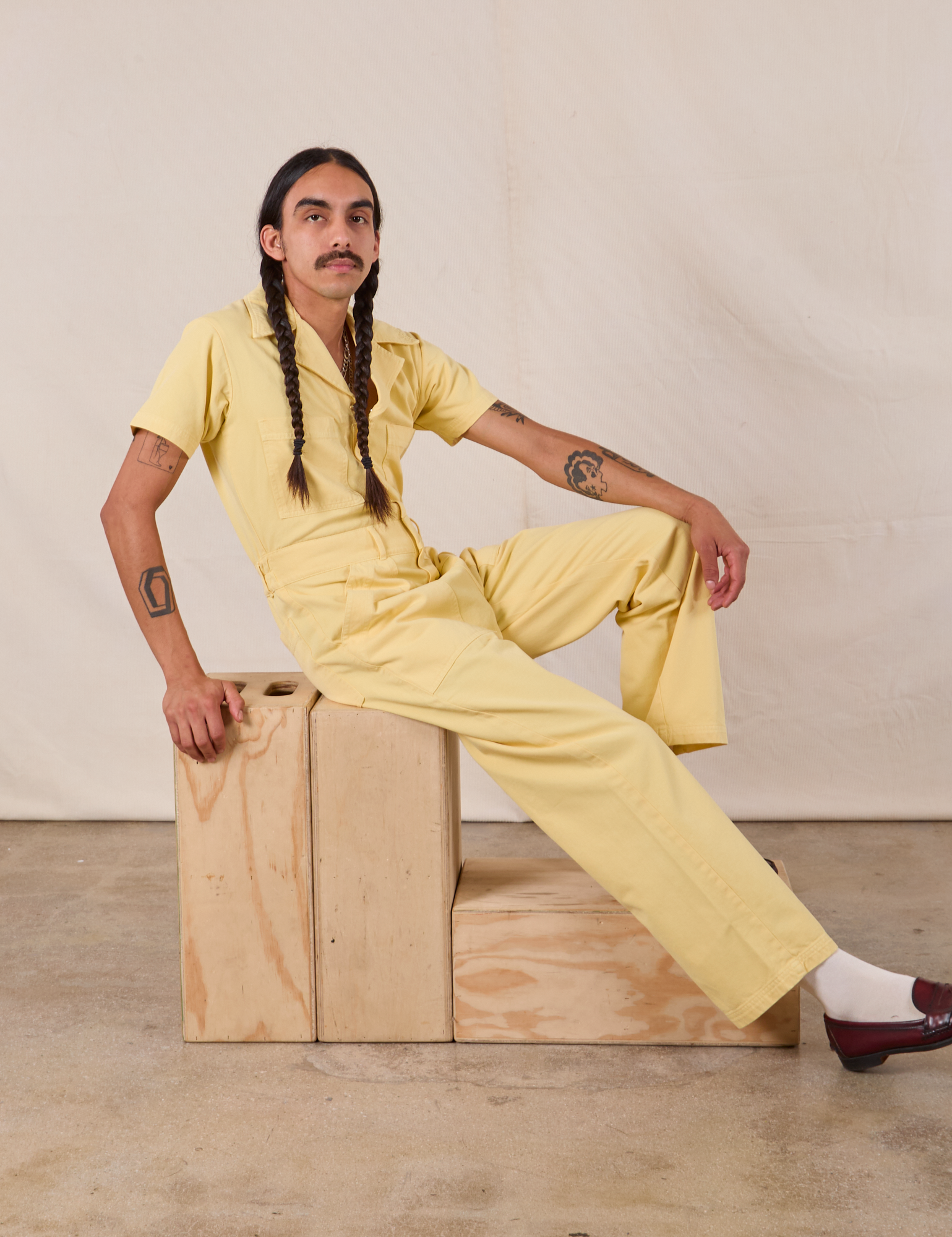 Short Sleeve Jumpsuit in Butter Yellow worn by Anthony