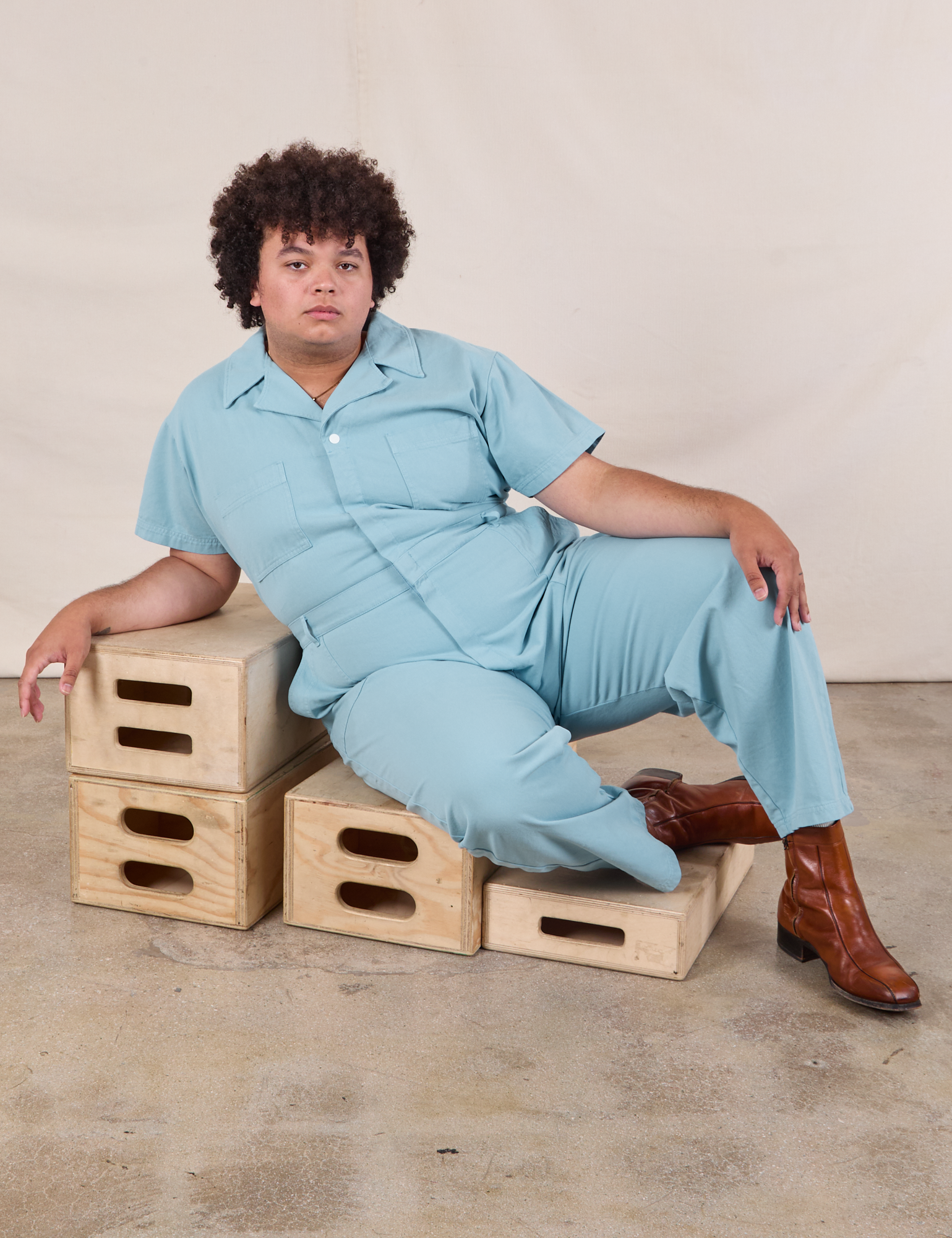 Short Sleeve Jumpsuit in Baby Blue worn by Miguel