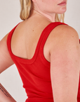 Square Neck Tank in Mustang Red back shoulder close up on Lish