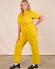 Short Sleeve Jumpsuit in Golden Yellow side view on Lish