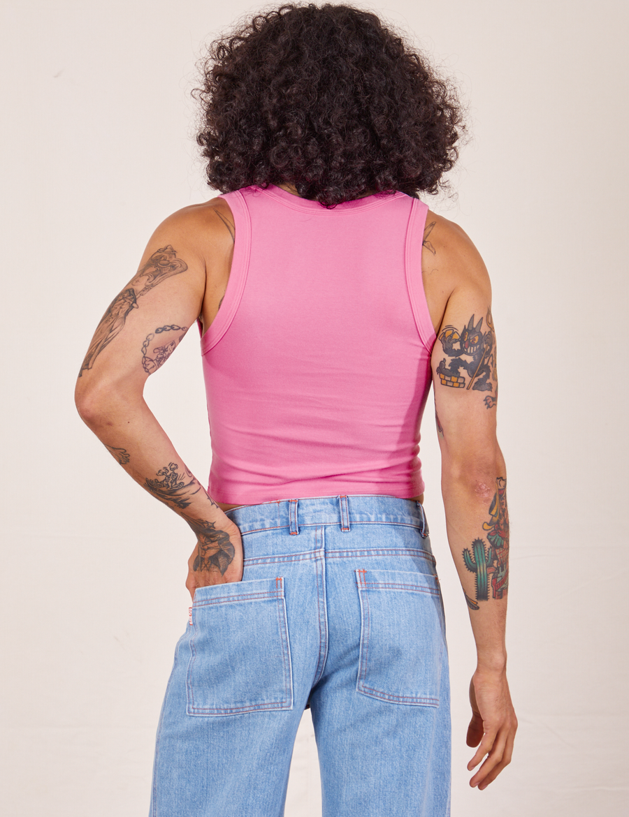 Back view of Cropped Tank Top in Bubblegum Pink worn by Jesse
