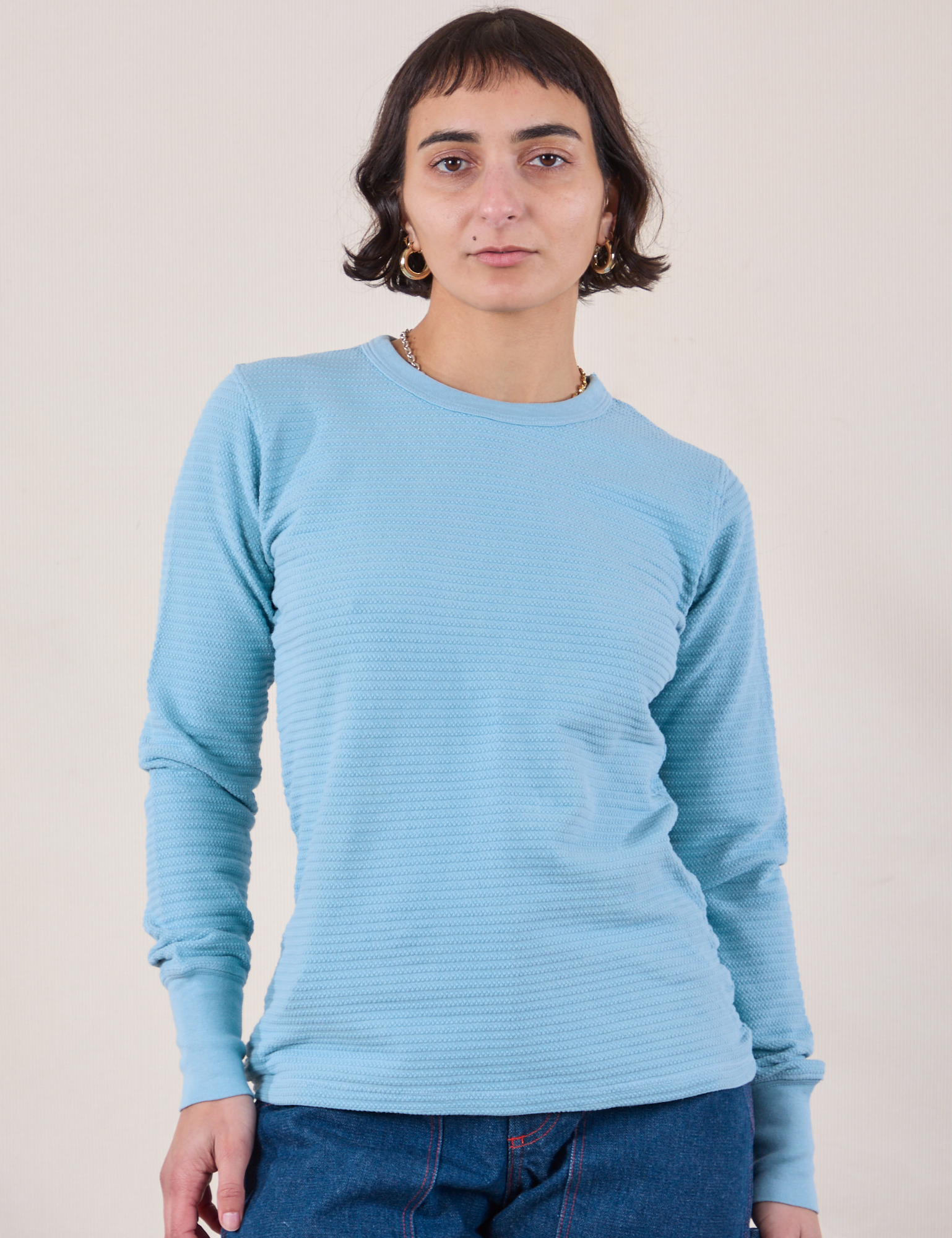 Honeycomb Thermal in Baby Blue worn by Soraya