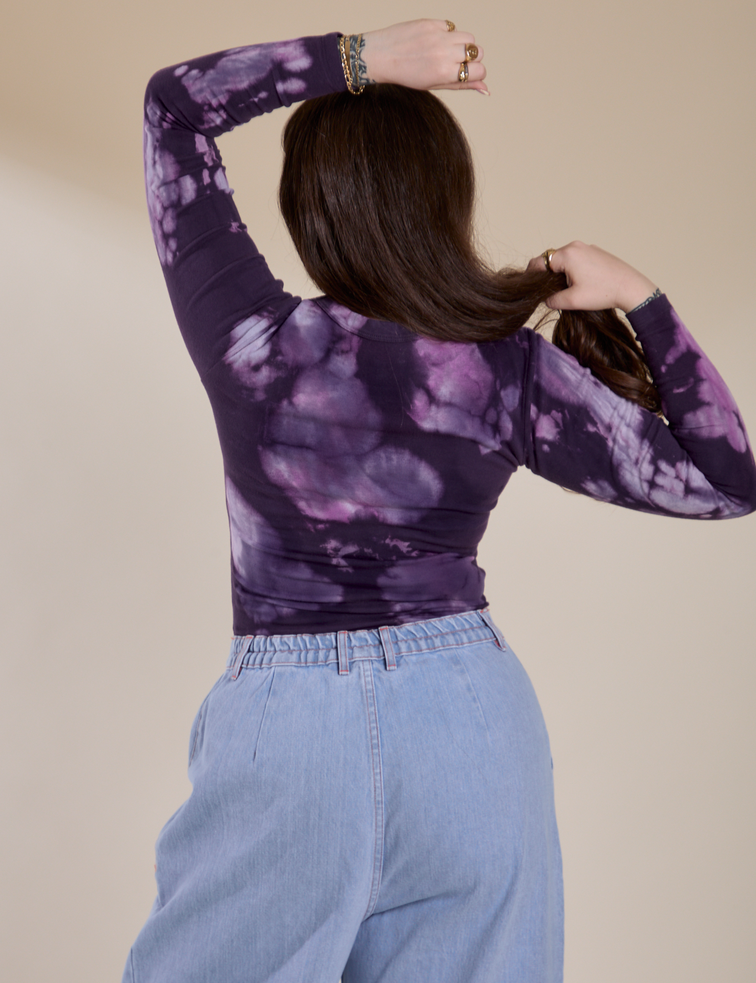 Long Sleeve Baby Tee in Dark Lavender back view on Sydney