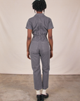 Short Sleeve Jumpsuit in Washed Grey back view on Cheyann